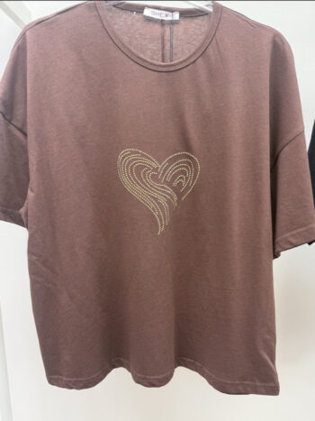 Μπλουζάκι μακό με καρδιά (καφέ-χρυσό)